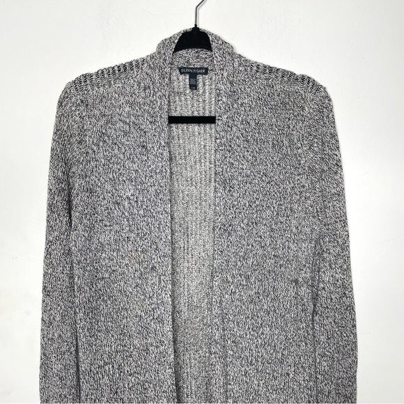 Eileen Fisher Open Front Cardigan Organic Linen Wool Marled Large - Picture 4 of 11